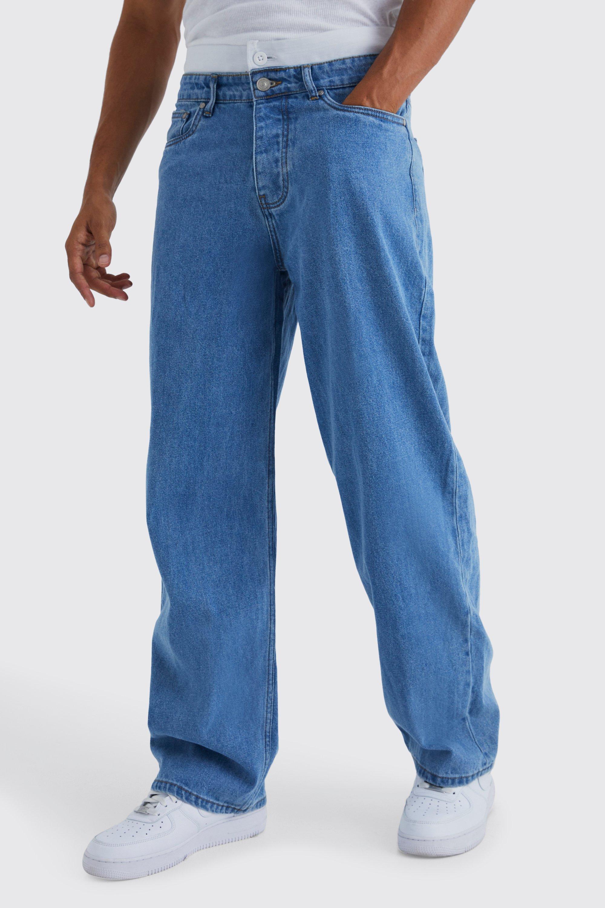 Baggy Rigid Jean With Double Waistband | boohooMAN USA